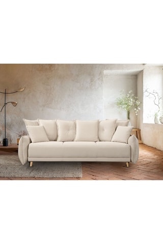 Canapé convertible Lazy Lukka - Beige - 3 places - En toucher velours côtelé