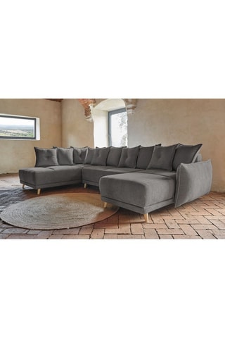 Canapé d’angle gauche panoramique convertible Lazy - Gris foncé - 8 places - En polyester antitache