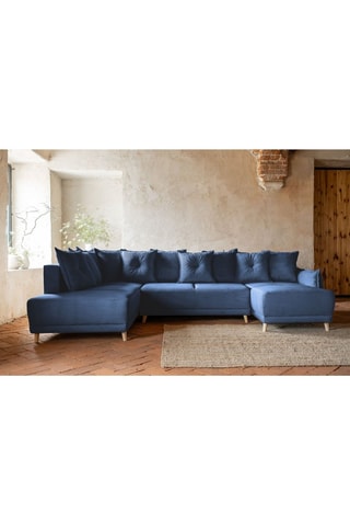 Canapé d’angle gauche panoramique convertible Lazy - Bleu marine - 8 places - En polyester