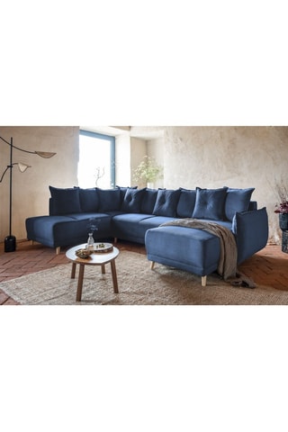 Canapé d’angle gauche panoramique convertible Lazy - Bleu marine - 8 places - En polyester