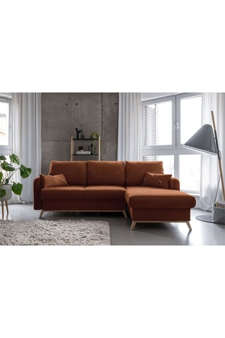 Canapé d’angle droit convertible Scandic Lagom - Rouge brique - 4 places - En polyester