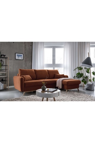 Canapé d’angle droit convertible Scandic Lagom - Rouge brique - 4 places - En polyester