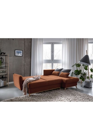 Canapé d’angle droit convertible Scandic Lagom - Rouge brique - 4 places - En polyester