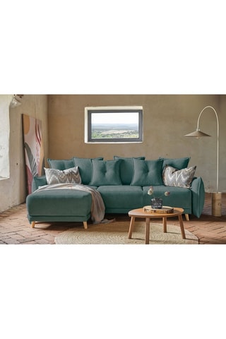 Canapé d’angle convertible Lazy Lukka - Turquoise - 4 places - Toucher velours
