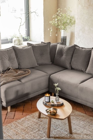 Canapé d’angle gauche panoramique convertible Lazy - Ecru - 8 places - En polyester