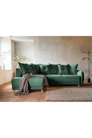Canapé d’angle gauche convertible Lazy - Vert bouteille - 6 places - En polyester