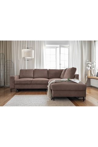 Canapé d'angle droit convertible Lofty Lilly - Taupe - 6 places - En polyester