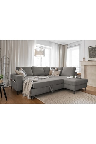 Canapé d'angle droit convertible Lofty Lilly - Gris clair - 6 places - En polyester