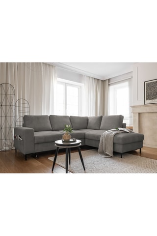 Canapé d'angle droit convertible Lofty Lilly - Gris clair - 6 places - En polyester