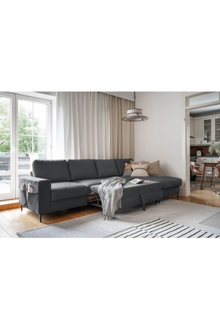 Canapé d'angle droit convertible Lofty Lilly - Anthracite - 5 places - En polyester