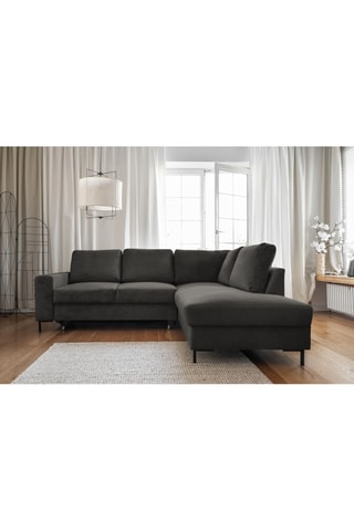 Canapé d'angle droit convertible Lofty Lilly - Anthracite - 6 places - En polyester