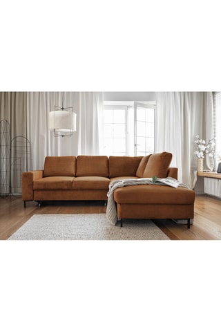 Canapé d'angle droit convertible Lofty Lilly - Marron - 6 places - En polyester