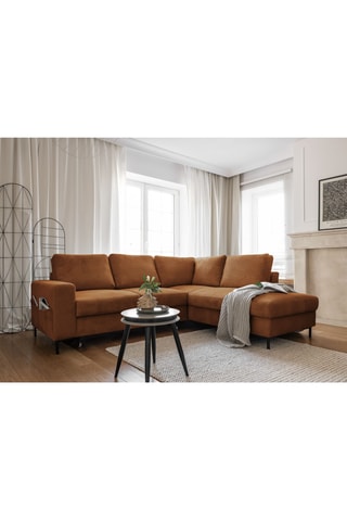 Canapé d'angle droit convertible Lofty Lilly - Marron - 6 places - En polyester