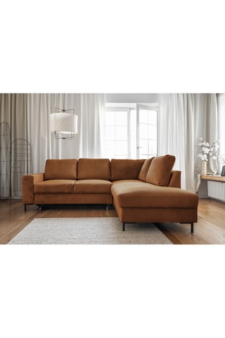 Canapé d'angle droit convertible Lofty Lilly - Marron - 6 places - En polyester