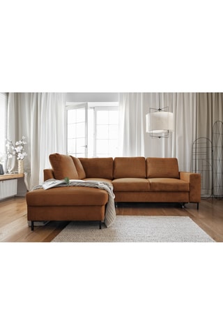 Canapé d'angle gauche convertible Lofty Lilly - Marron - 6 places - En tissu velours côtelée