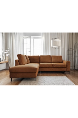 Canapé d'angle gauche convertible Lofty Lilly - Marron - 6 places - En tissu velours côtelée