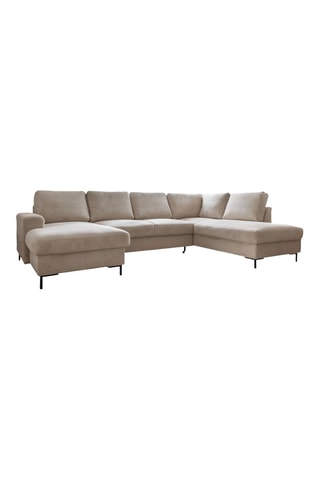 Canapé d'angle droit panoramique convertible - Beige - 8 places - En polyester