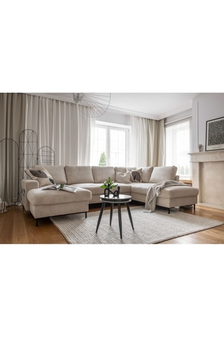 Canapé d'angle droit panoramique convertible - Beige - 8 places - En polyester