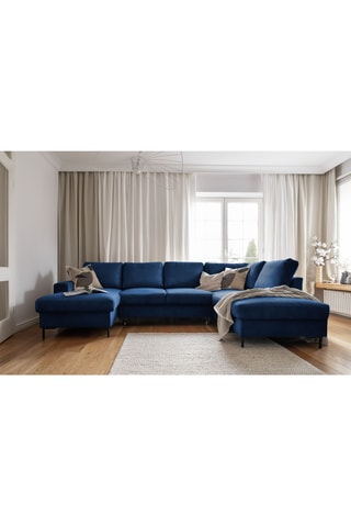 Canapé d'angle droit panoramique convertible - Bleu - 8 places - En polyester