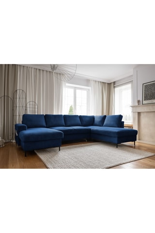 Canapé d'angle droit panoramique convertible - Bleu - 8 places - En polyester