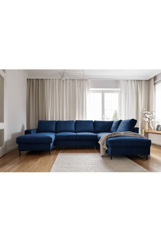 Canapé d'angle droit panoramique convertible - Bleu - 8 places - En polyester