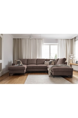 Canapé d'angle droit panoramique convertible - Taupe - 8 places - En polyester