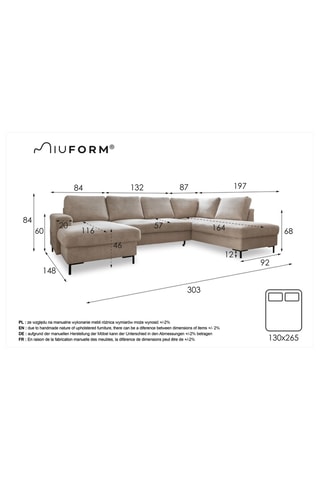 Canapé d'angle droit panoramique convertible - Taupe - 8 places - En polyester