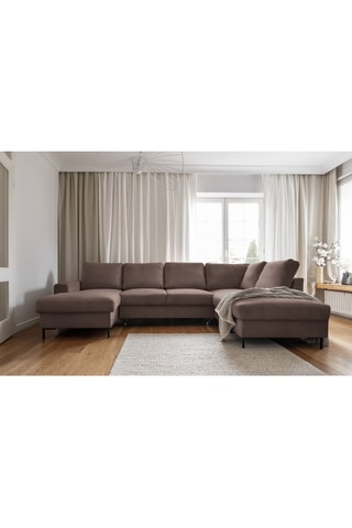 Canapé d'angle droit panoramique convertible - Taupe - 8 places - En polyester