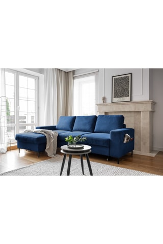 Canapé d'angle gauche convertible - Bleu - 4 places - En tissu velours côtelé