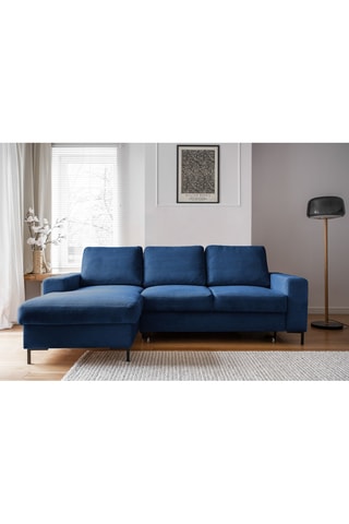 Canapé d'angle gauche convertible - Bleu - 4 places - En tissu velours côtelé