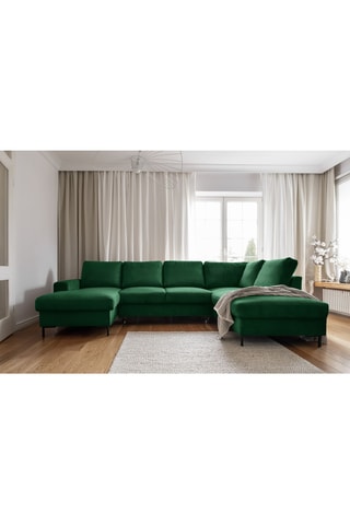 Canapé d'angle droit panoramique convertible - Vert - 8 places - En polyester