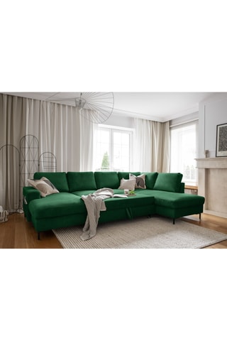 Canapé d'angle droit panoramique convertible - Vert - 8 places - En polyester