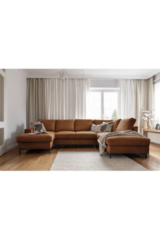 Canapé d'angle droit panoramique convertible - Marron - 8 places - En polyester