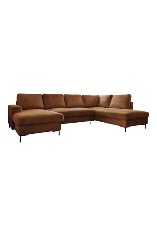 Canapé d'angle droit panoramique convertible - Marron - 8 places - En polyester