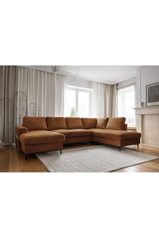 Canapé d'angle droit panoramique convertible - Marron - 8 places - En polyester