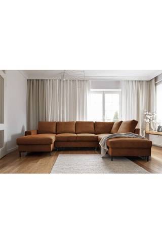 Canapé d'angle droit panoramique convertible - Marron - 8 places - En polyester