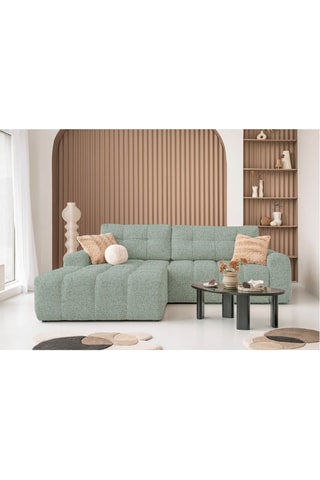 Canapé d'angle gauche convertible Lulu - Vert d'eau - 4 places - En tissu structuré