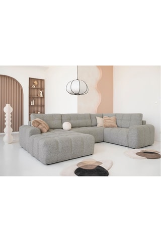 Canapé d'angle gauche panoramique convertible Lulu - Gris clair - 8 places - En tissu structuré