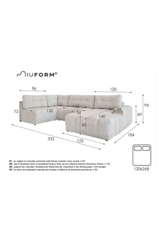 Canapé d'angle droit convertible Lulu - Gris clair - 8 places - En polyester