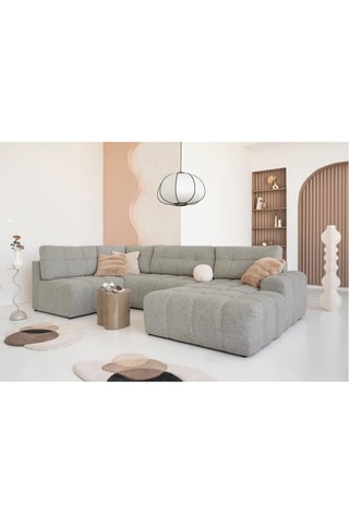 Canapé d'angle droit convertible Lulu - Gris clair - 8 places - En polyester