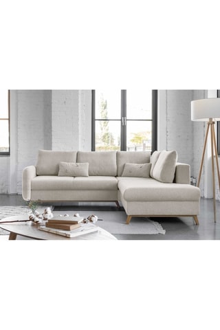 Canapé d’angle droit convertible Scandic Lagom - Beige - 6 places - En polyester
