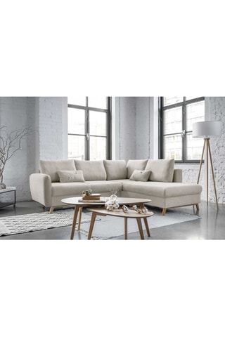 Canapé d’angle droit convertible Scandic Lagom - Beige - 6 places - En polyester