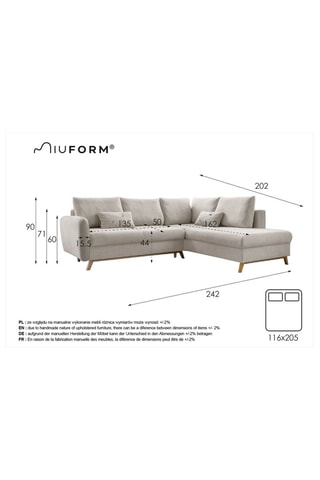 Canapé d’angle droit convertible Scandic Lagom - Beige - 6 places - En polyester