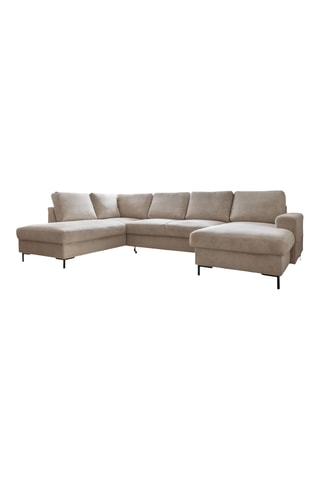 Canapé d'angle panoramique gauche convertible - Beige - 8 places - En tissu velours côtelé