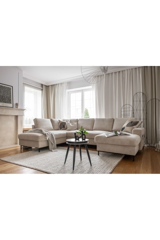 Canapé d'angle panoramique gauche convertible - Beige - 8 places - En tissu velours côtelé