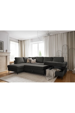 Canapé d'angle panoramique gauche convertible - Anthracite - 8 places - En polyester