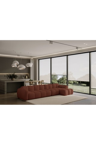 Canapé d'angle droit Cloud - Marron - 6 places - En tissu structuré anti-tâche