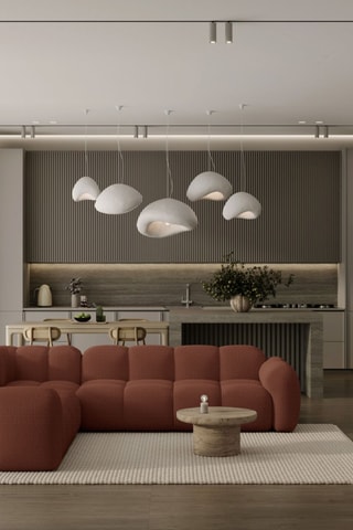 Canapé d'angle Cloud - Marron - 7 places - En tissu structuré anti-tâche