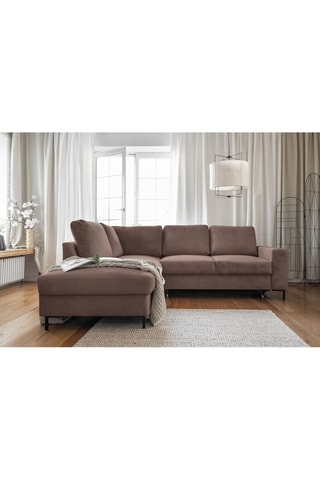 Canapé d'angle gauche convertible Lofty Lilly - Taupe - 6 places - En polyester