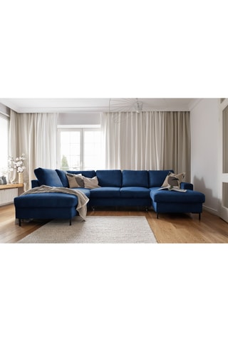 Canapé d'angle panoramique gauche convertible - Bleu - 8 places - En polyester